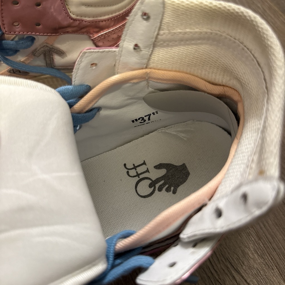 Off-White Pink and Cream High-Top Sneakers (fits a woman’s size 8) - Picture 4 of 4